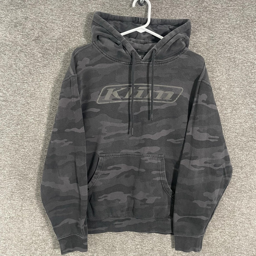 Klim Corp Hoodie Men Medium Gray Camo Pullover Fleece Logo Motorcycle Sweatshirt